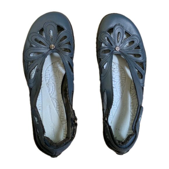 JBU sandals Mary Jane floral Vegan ankle straps blue shoes women size 7.5 M READ - Picture 1 of 14